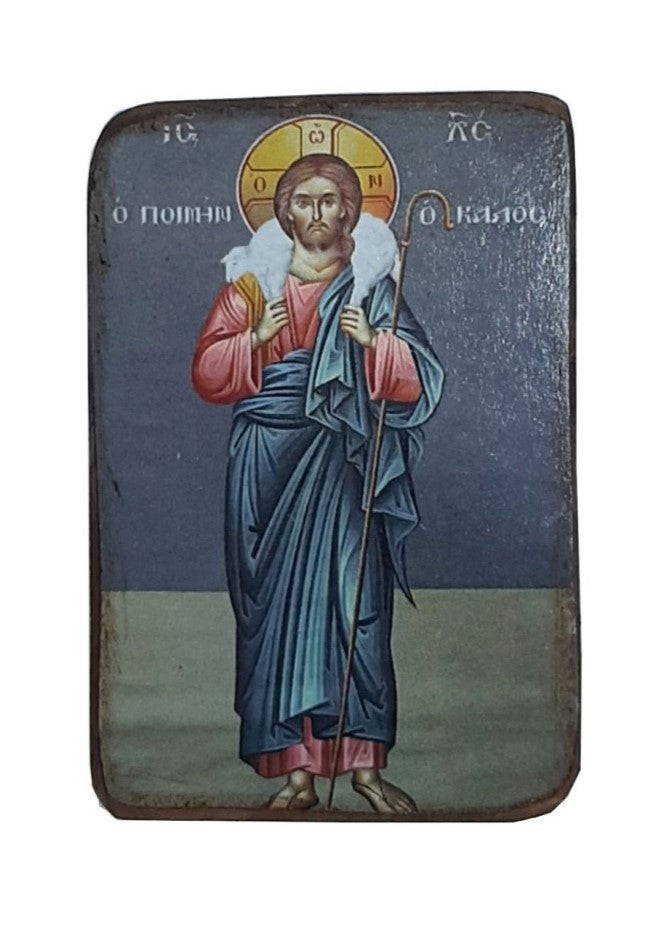 Ícone de Jesus Bom Pastor em Madeira