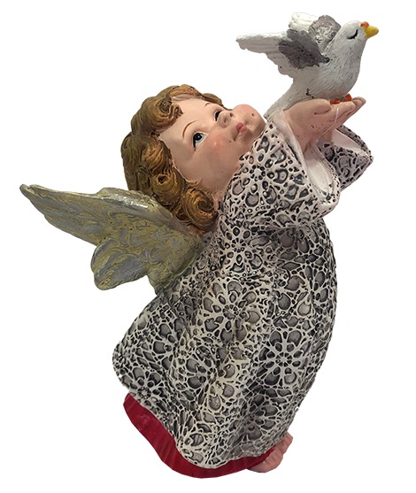 Anjo vestido de branco com pomba