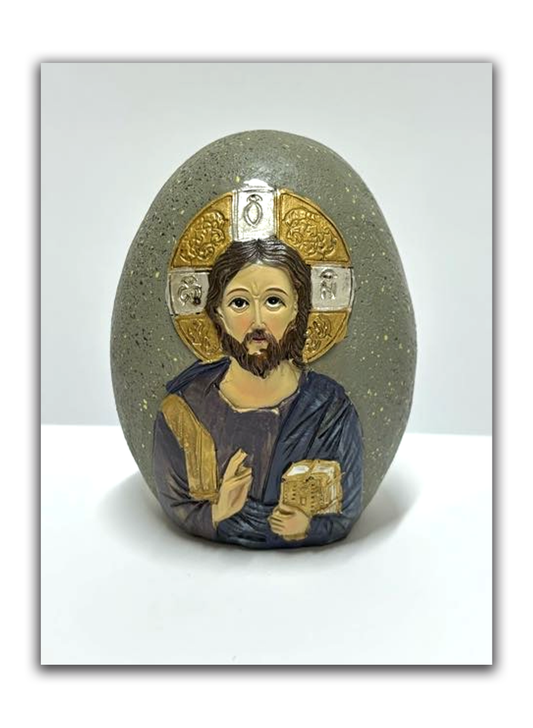 Pedra decorativa com ícone de Jesus Mestre