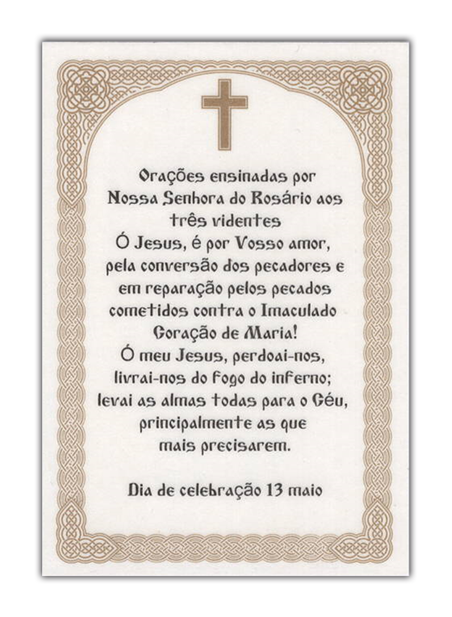 Pagela de Nossa Senhora de Fátima - Plastificada