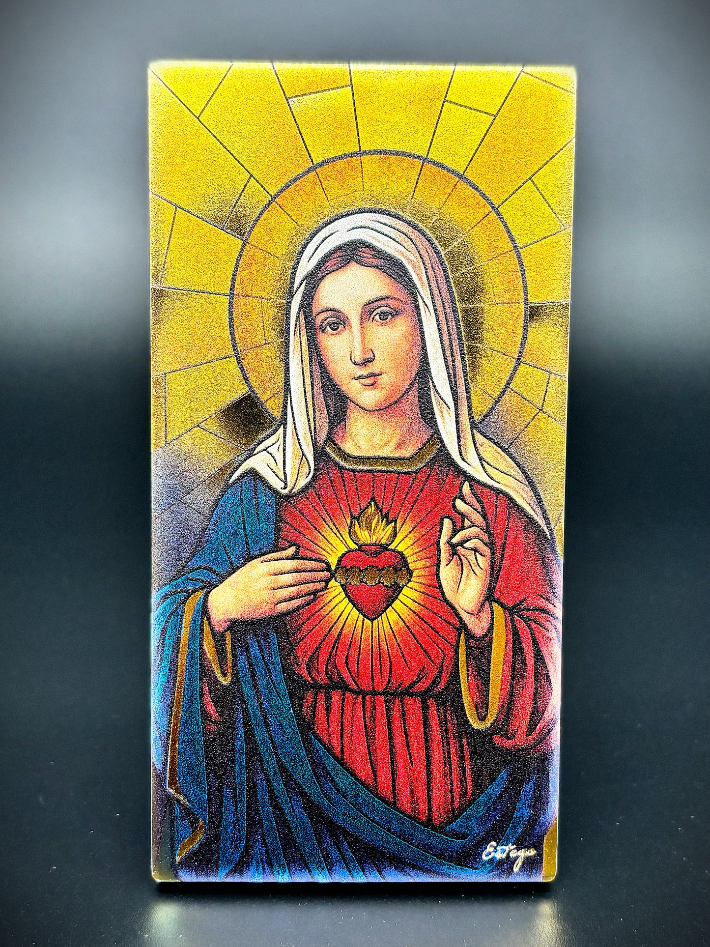 Quadro Imaculado Coração de Maria em madeira