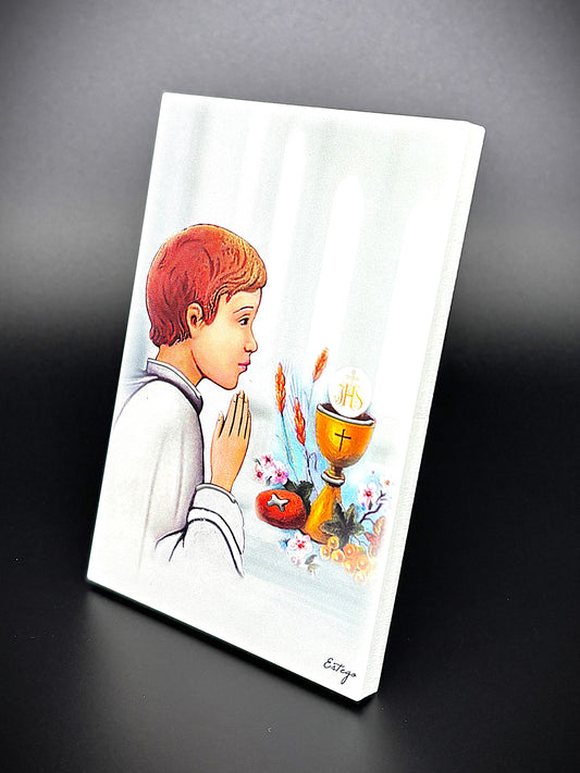 Quadro Primeira Comunhão em madeira Menino