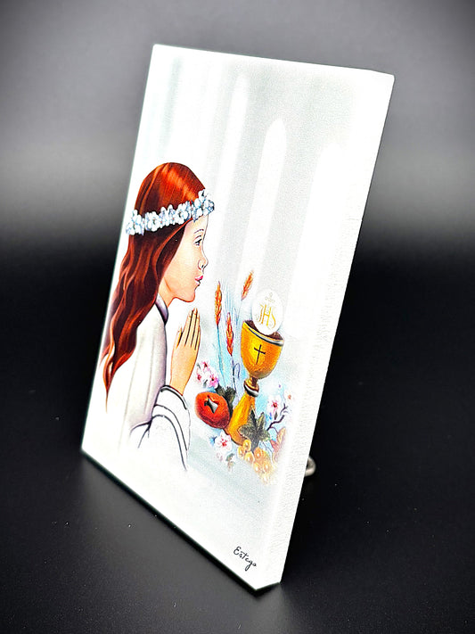 Quadro Primeira Comunhão em madeira Menina