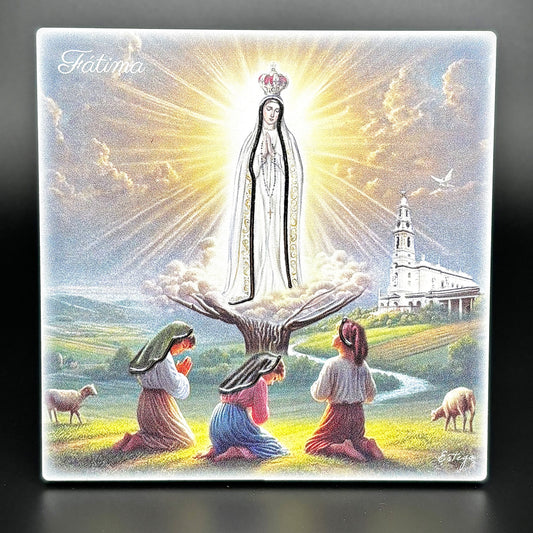 Quadro Aparição de Nossa Senhora de Fátima em madeira