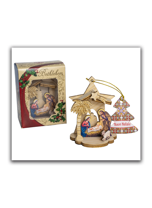Presépio em madeira - Enfeite para Árvore de Natal