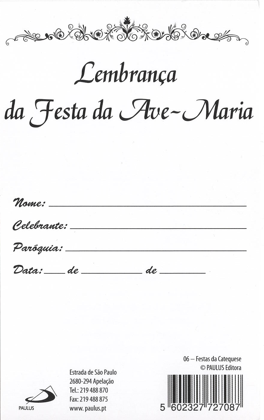Diploma Lembrança da Festa da Ave-Maria - 10 un.