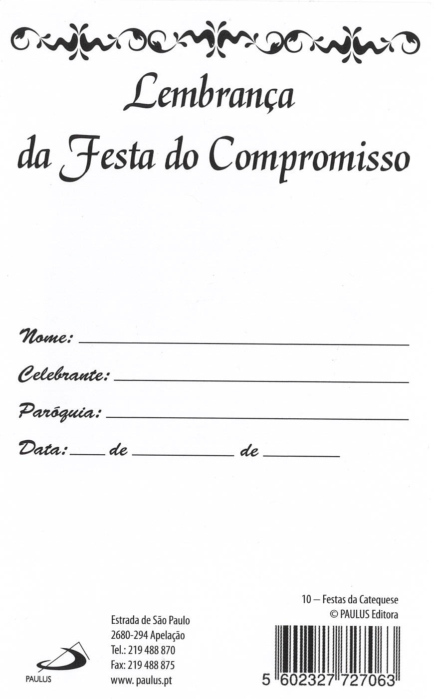 Diploma Lembrança da Festa do Compromisso - 10 un.