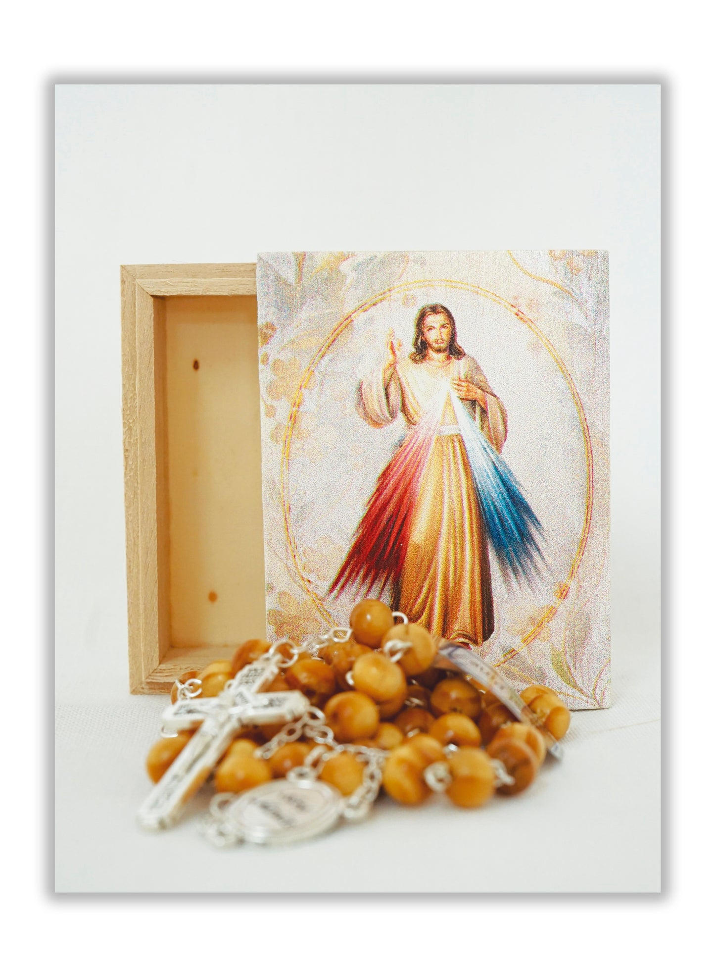 Terço Jesus Misericordioso - Caixa em madeira