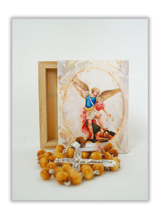 Terço São Miguel - Caixa em madeira