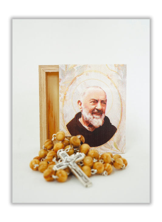 Terço São Padre Pio de Pietrelcina - Caixa em madeira