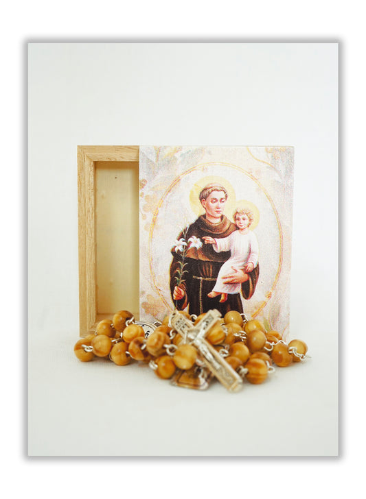 Terço Santo António - Caixa em madeira