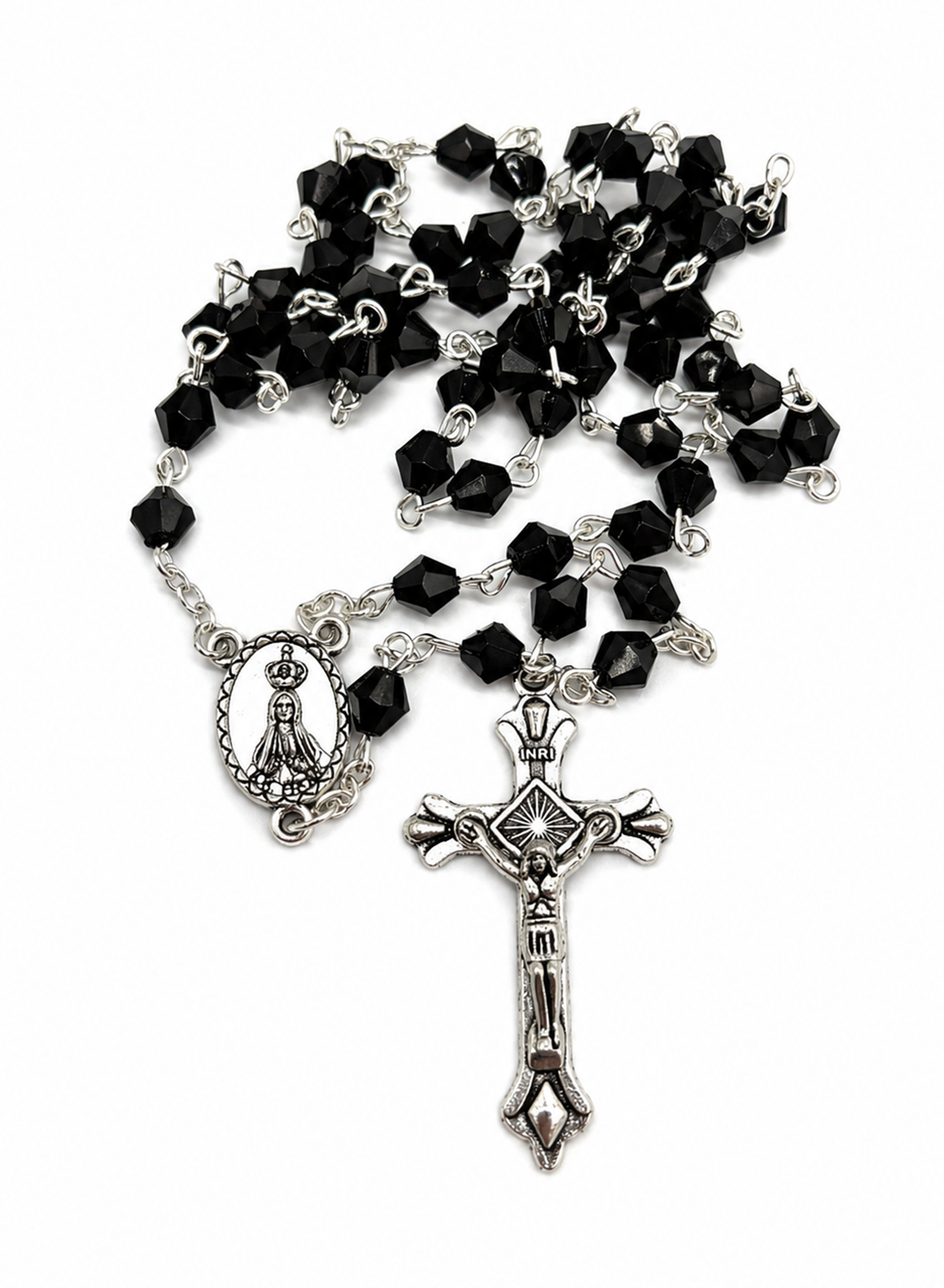 Pagela Oração do Rosário + Terço cristal preto