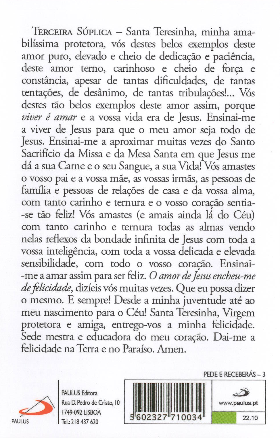 Pagela - Novena Santa Teresinha - 25 un.