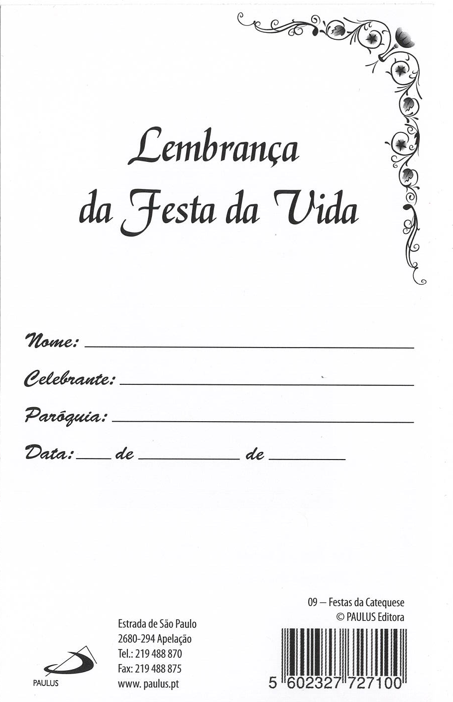 Diploma Lembrança da Festa da Vida - 10 un.