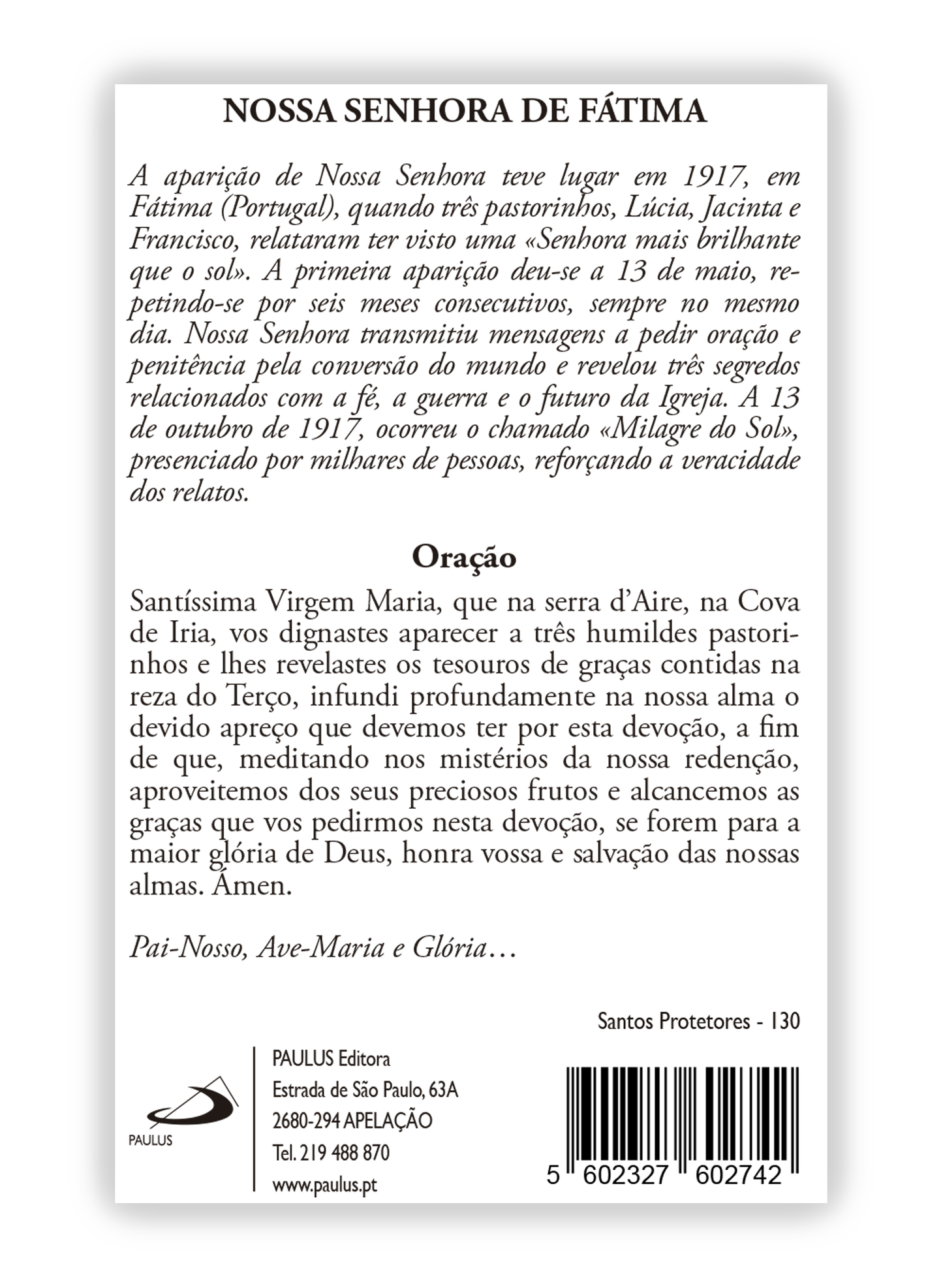 Pagela Nossa Senhora de Fátima - 25 un.