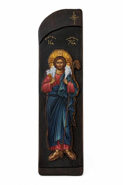 Ícone de Jesus Cristo Bom Pastor em Madeira