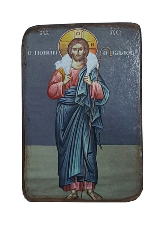 Ícone de Jesus Bom Pastor em Madeira