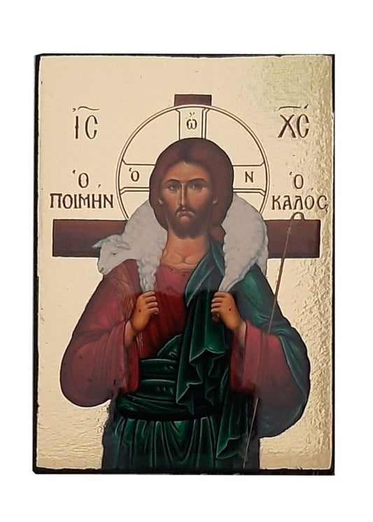 Ícone de Jesus Bom Pastor em Madeira
