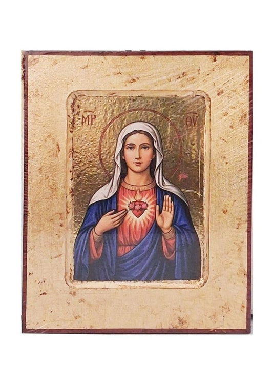 Ícone do Imaculado Coração de Maria em Madeira