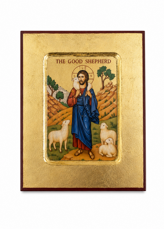Ícone de Jesus Bom Pastor em Madeira