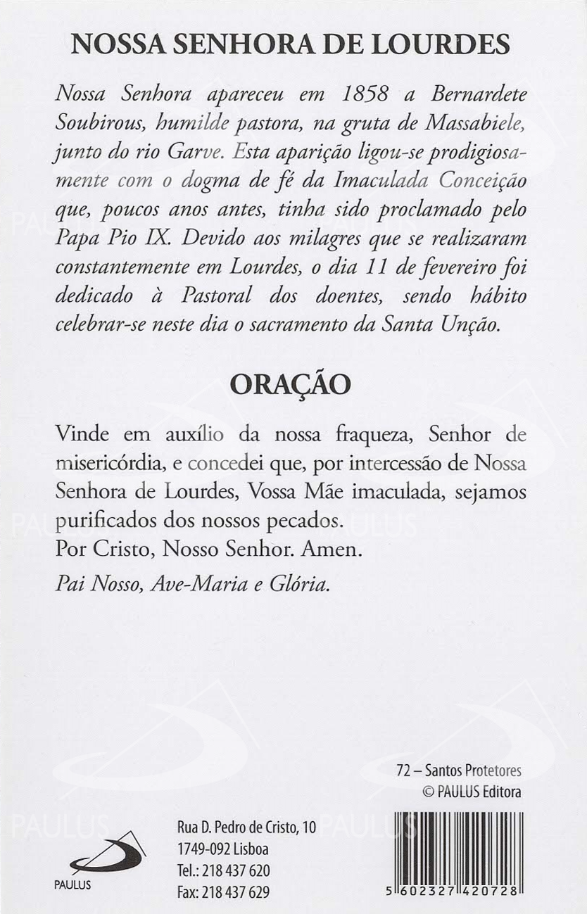 Pagela Nossa Senhora de Lourdes - Pacote com 10 un.