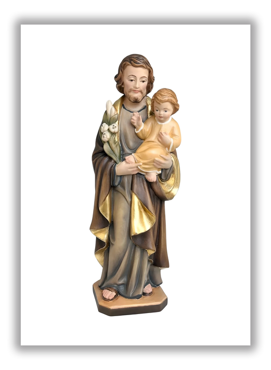 São José com o Menino Jesus e o lírio em madeira