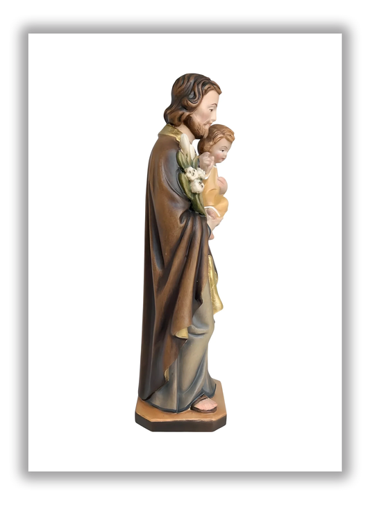 São José com o Menino Jesus e o lírio em madeira