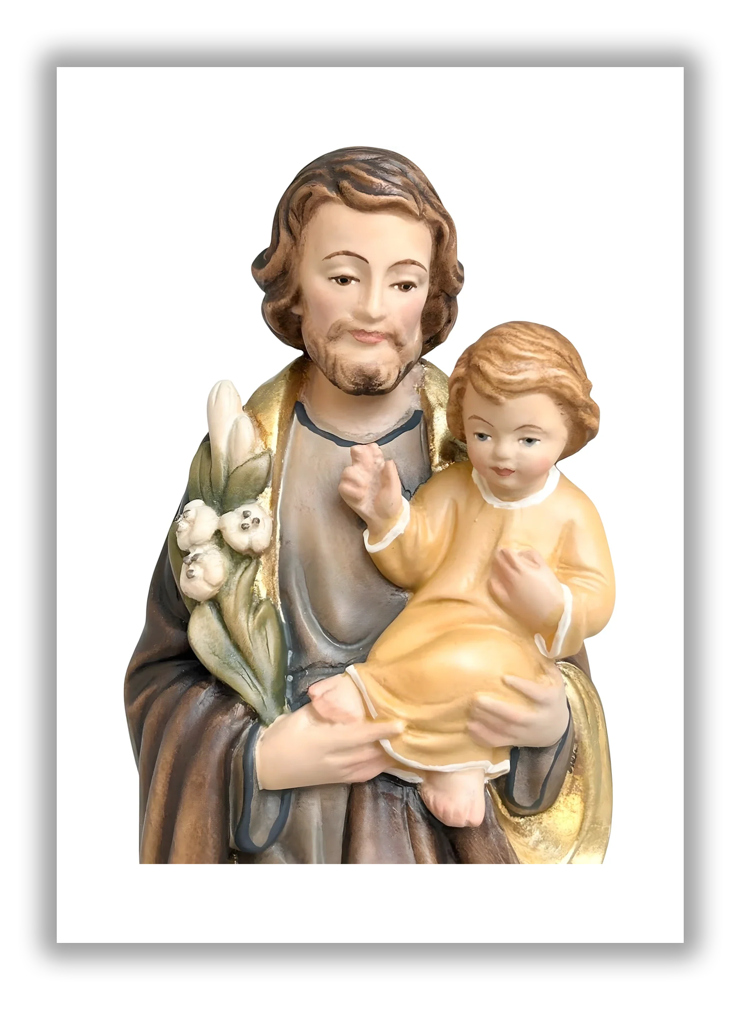 São José com o Menino Jesus e o lírio em madeira