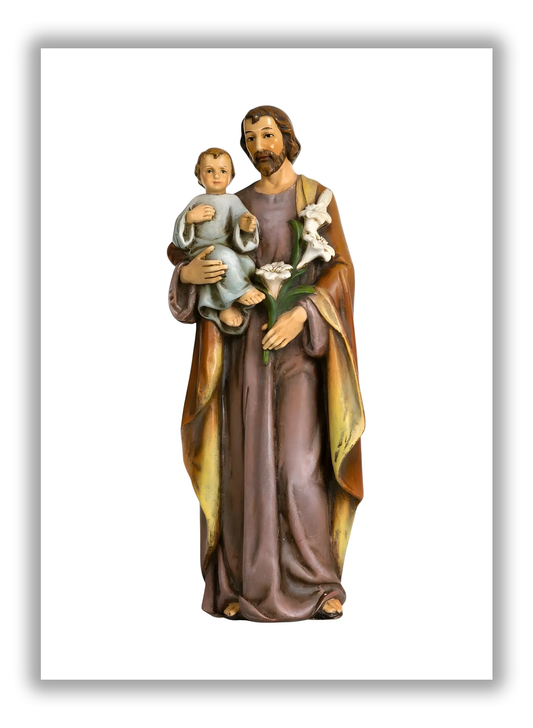 São José com o Menino e Lírio em resina e pó de madeira