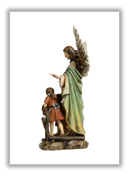 Anjo da Guarda com as crianças em resina e pó de madeira