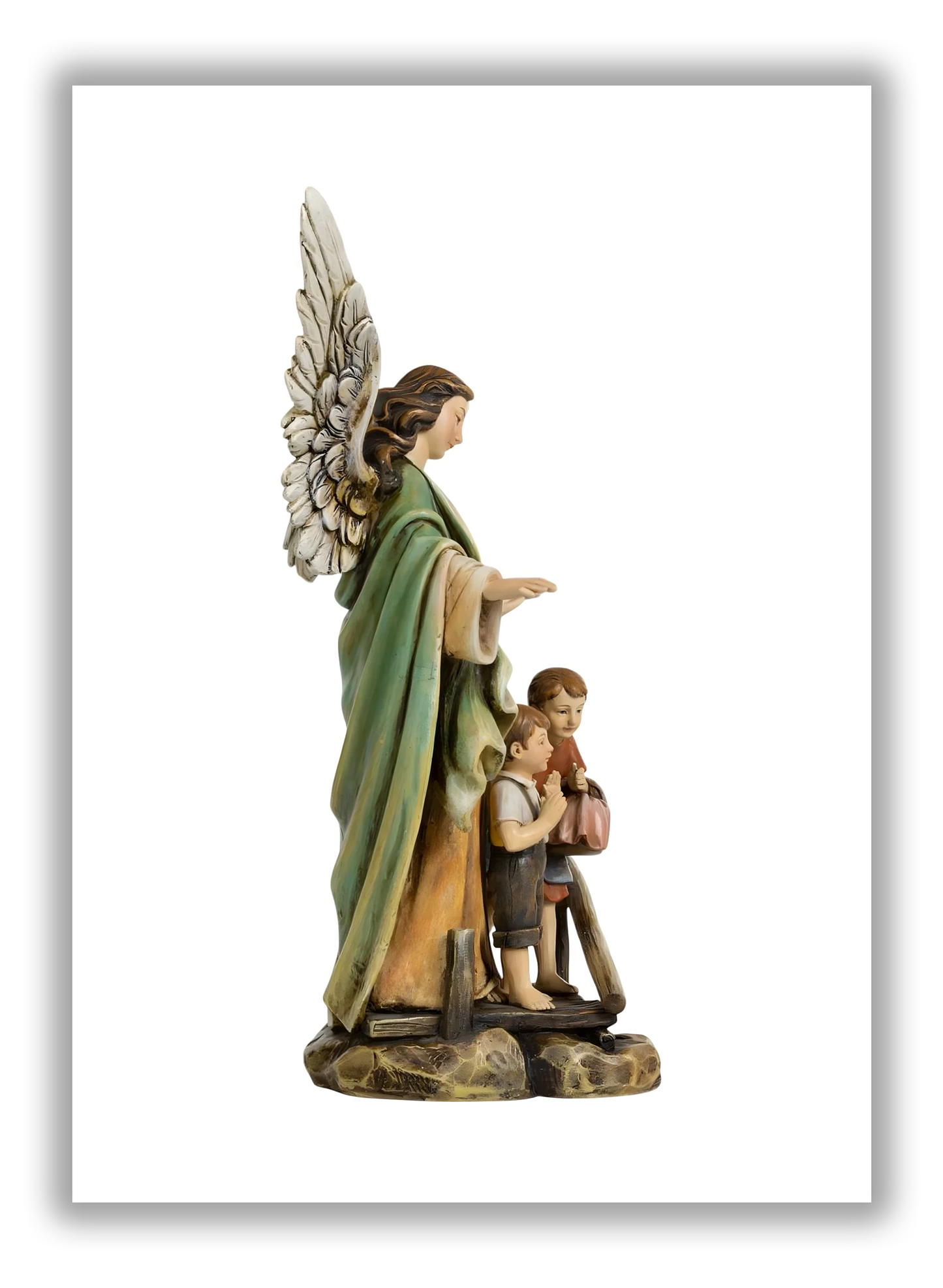 Anjo da Guarda com as crianças em resina e pó de madeira