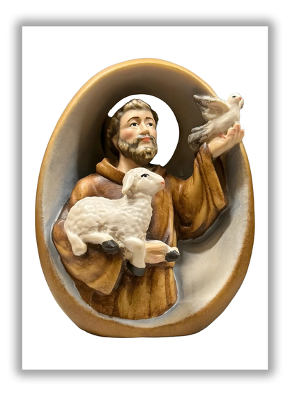 São Francisco de Assis cordeiro e pomba em madeira