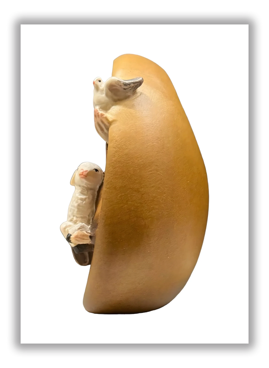 São Francisco de Assis cordeiro e pomba em madeira