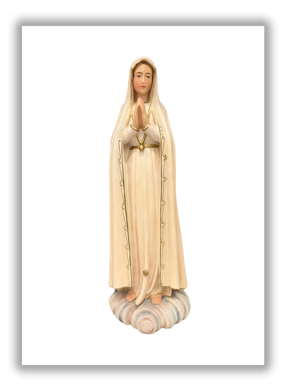 Nossa Senhora de Fátima esculpida à mão em madeira de Val Gardena