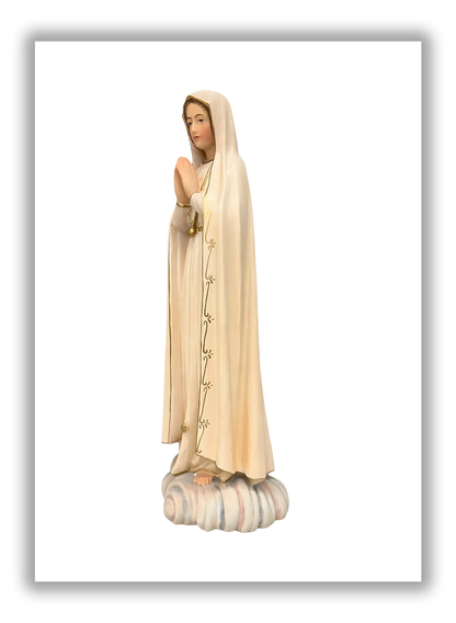 Nossa Senhora de Fátima esculpida à mão em madeira de Val Gardena