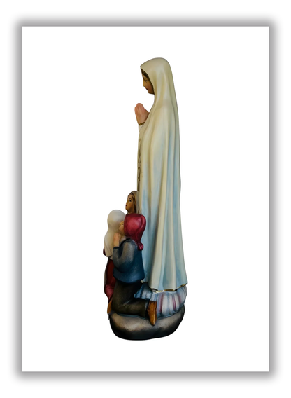 Nossa Senhora de Fátima e os Pastorinhos em madeira de Val Gardena - Tons azuis