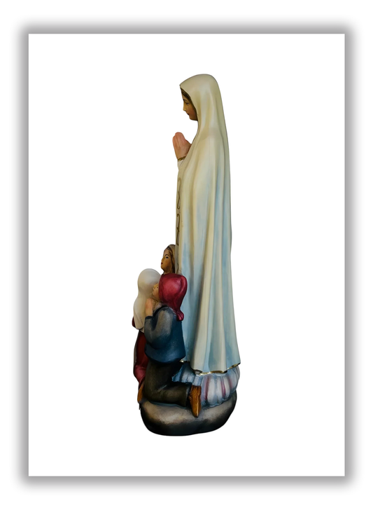 Nossa Senhora de Fátima e os Pastorinhos em madeira de Val Gardena - Tons azuis