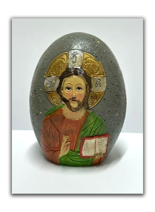 Pedra decorativa com ícone de Jesus Mestre