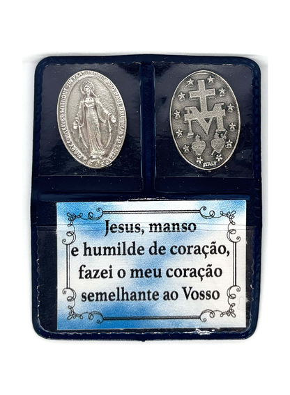 Carteira devocional com a medalha de Nossa Senhora das Graças