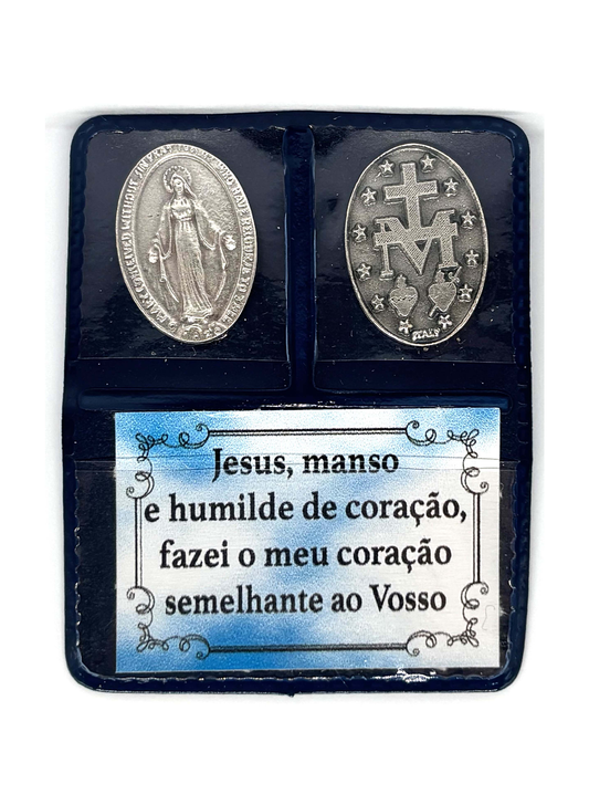 Carteira devocional com a medalha de Nossa Senhora das Graças