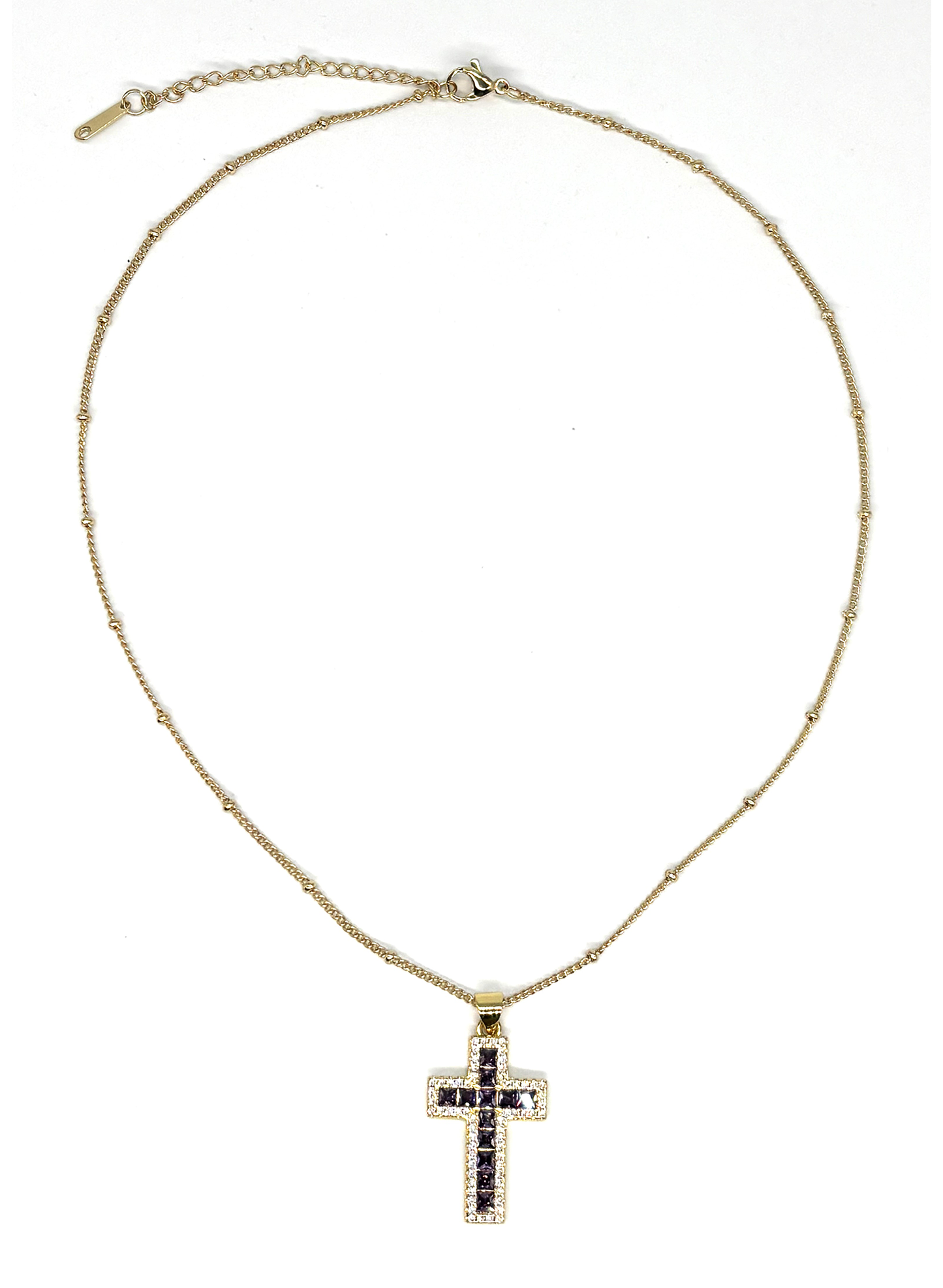 Colar com Cruz Dourada e Cristais Violeta