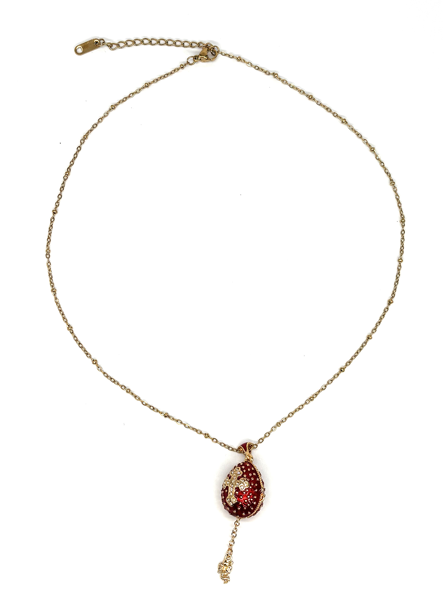 Colar Relicário Ovo Fabergé com Cruz e Anjo