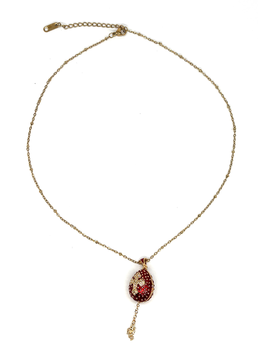 Colar Relicário Ovo Fabergé com Cruz e Anjo