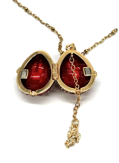 Colar Relicário Ovo Fabergé com Cruz e Anjo
