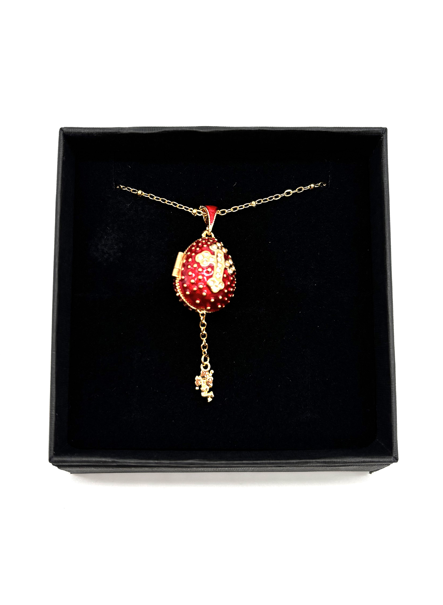 Colar Relicário Ovo Fabergé com Cruz e Anjo
