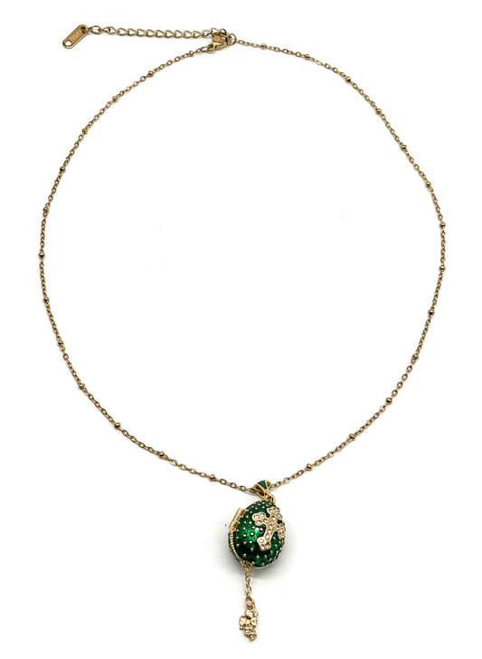 Colar Relicário Ovo Fabergé com Cruz e Anjo