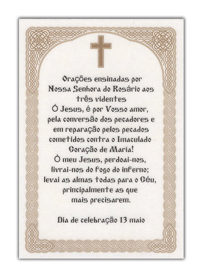 Pagela de Nossa Senhora de Fátima - Plastificada