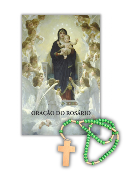 Pagela Oração do Rosário + Terço em madeira