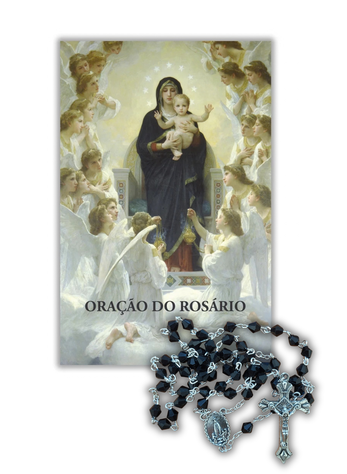 Pagela Oração do Rosário + Terço cristal preto