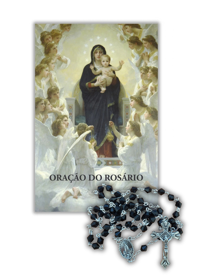 Pagela Oração do Rosário + Terço cristal preto